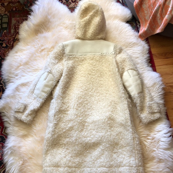 Coach ivory Mohair Faux Fur leather patch duffle coat Zippered M - Picture 3 of 16